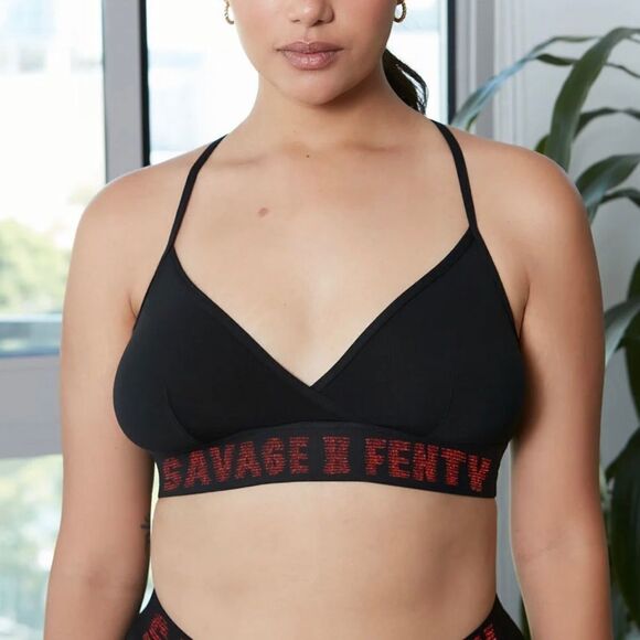 forever savage bralette blk caviar w/ goji berry red lurex Size M in Black NWT - Picture 2 of 4